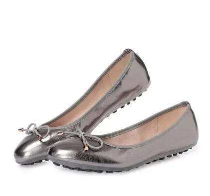 Женские туфли на плоской подошве обувь Танцы для Для женщин Бальные мягкая подошва низкие слипоны с бантом круглый носок цвет серебристый, Золотой плюс размер 35-41 39 - Цвет: grey
