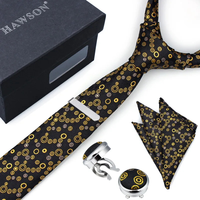 

HAWSON Men's Necktie Set with Beautiful Pattern Pocket Square Tie-Clip and Button Cover Cuff-links Fashionable Tie in 2019