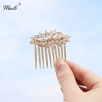 

Miallo Luxury Gold Cubic Zircon Wedding Small Hair Comb AAA CZ Bridal Hair Pins Clips Headpieces Princess Tiaras