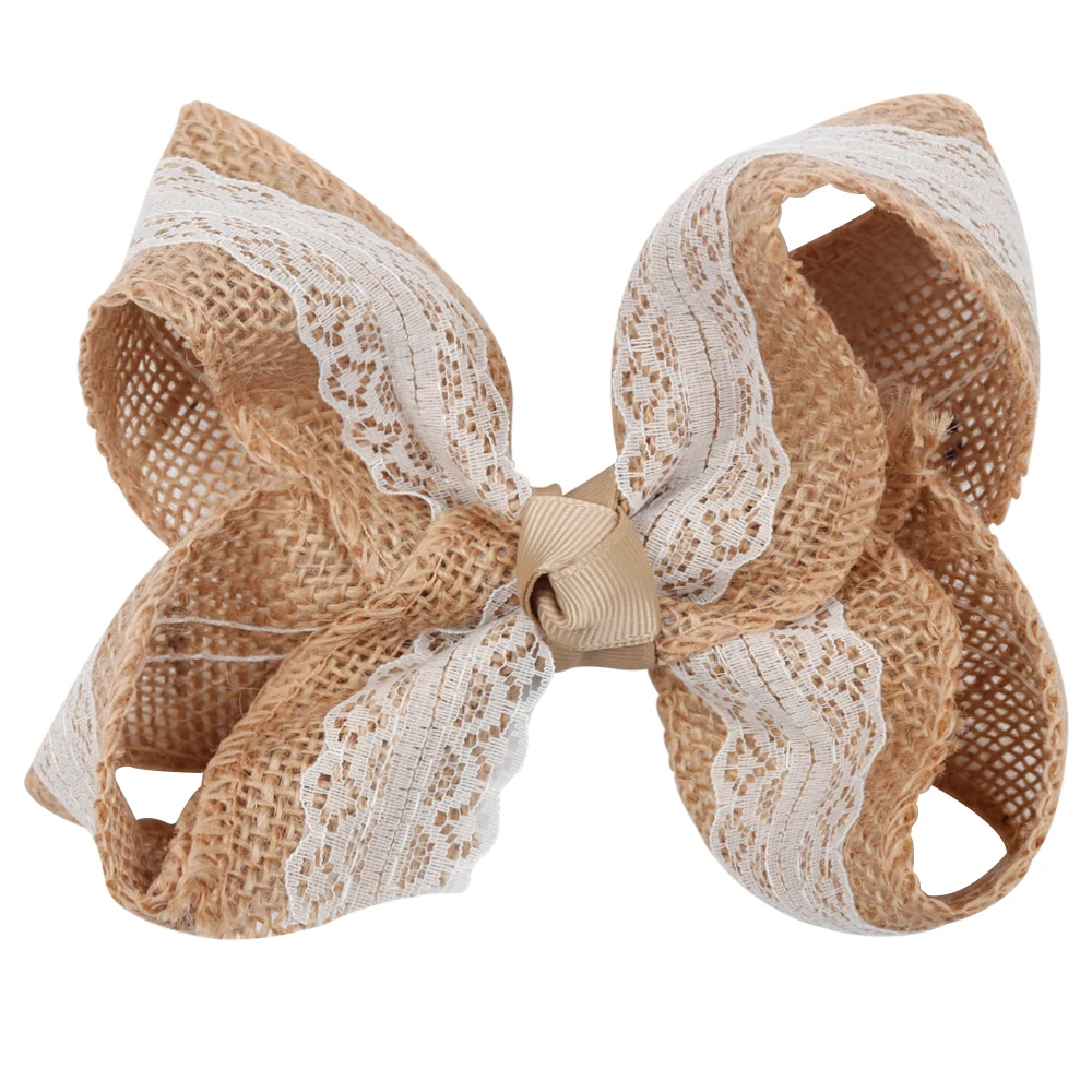 Buy 5.5 Inch Kids Lace Linen Hair Bows Knotted Solid Hemp Hair Clips For Teens