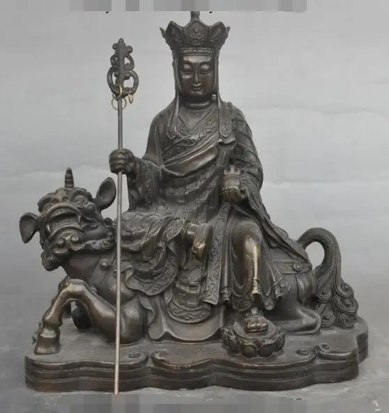 

S01205 7"Tibet Buddhism Bronze Jizo Xuanzang Monk Ksitigarbha Ride Beast unicorn Statue B0403