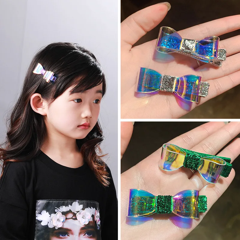 1/2Pcs/set Waterproof Mini Jelly Bows Hair Clips for Girls Glitter Knot Pool/Swim Bows PVC Hairbows Hairpin Party Kids Headwear