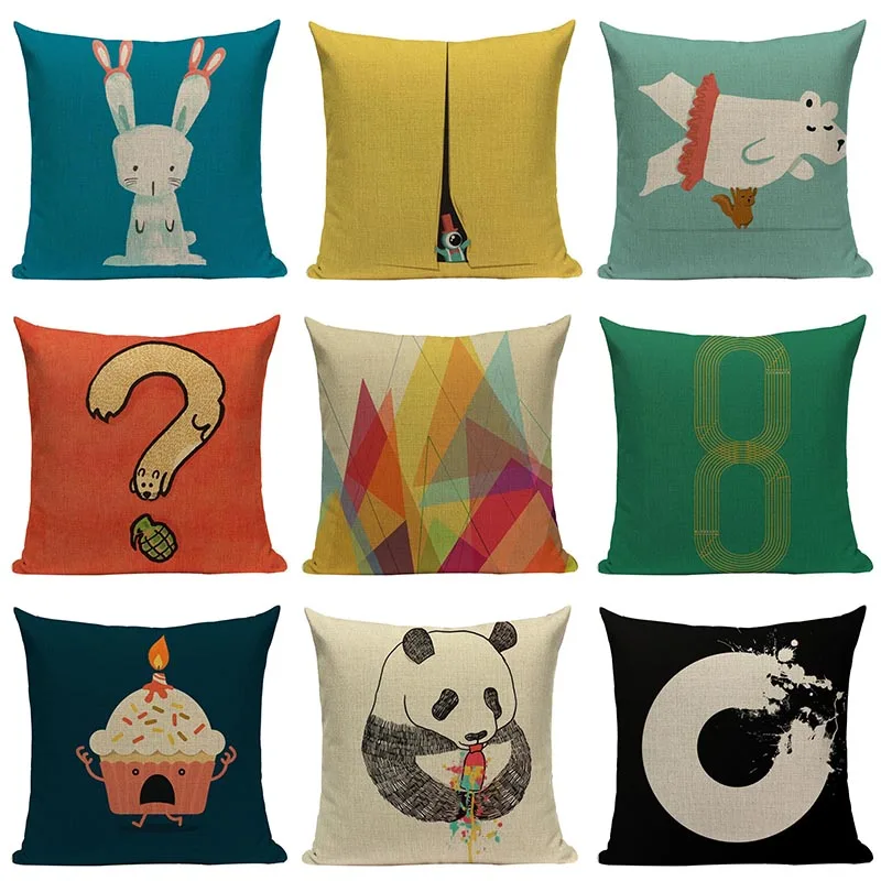 

Cute Cartoon Pattern Cushion Covers Animals Cotton Linen Art Creative Pillowscases Decorative Chair Cushion Sofa Car Home Decor