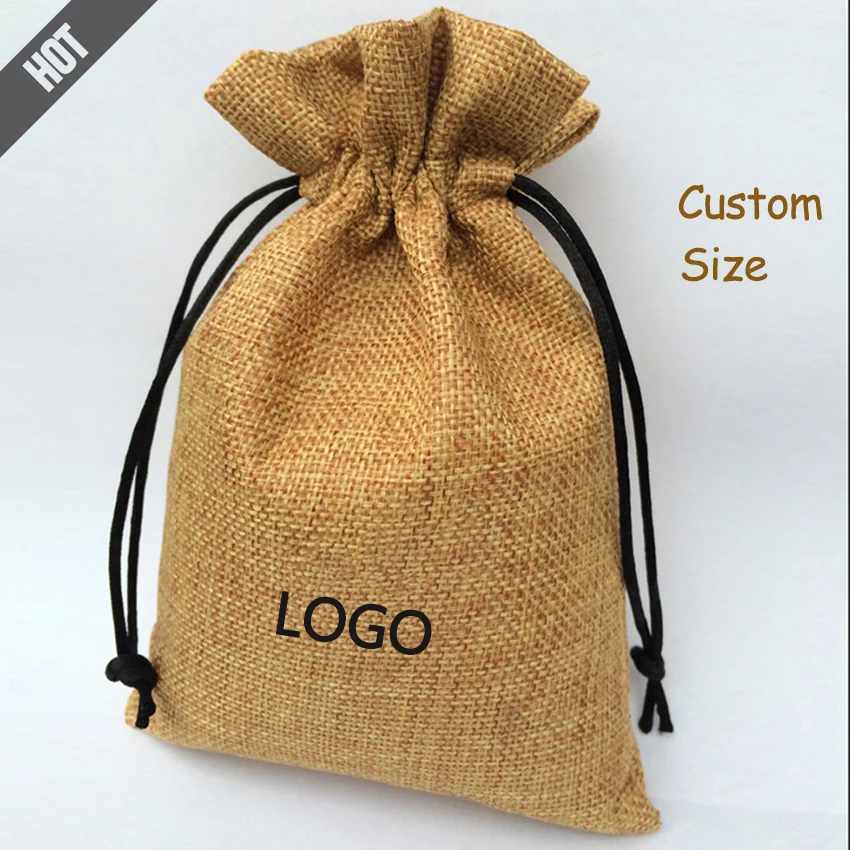 

50PCS Jute Drawstring Bag With Velvet Lining Linen/Flax Sachet Jewelry/Packing/Gift/Diamond/Ring/Bead Pouches Custom Logo Print