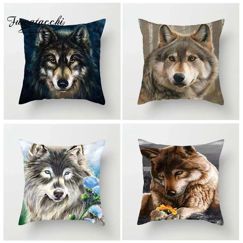 

Fuwatacchi Hand-painting Wolf Cushion Cover Animal Wild Life Close-up Throw Pillow Case Car Sofa Home Decorative Pillowcases