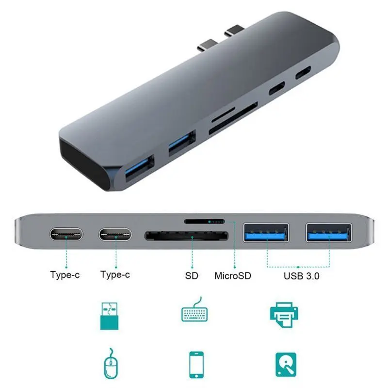 7в1 USB-C концентратор двойной тип-c многопортовый кард-ридер адаптер 4K HDMI для MacBook Pro