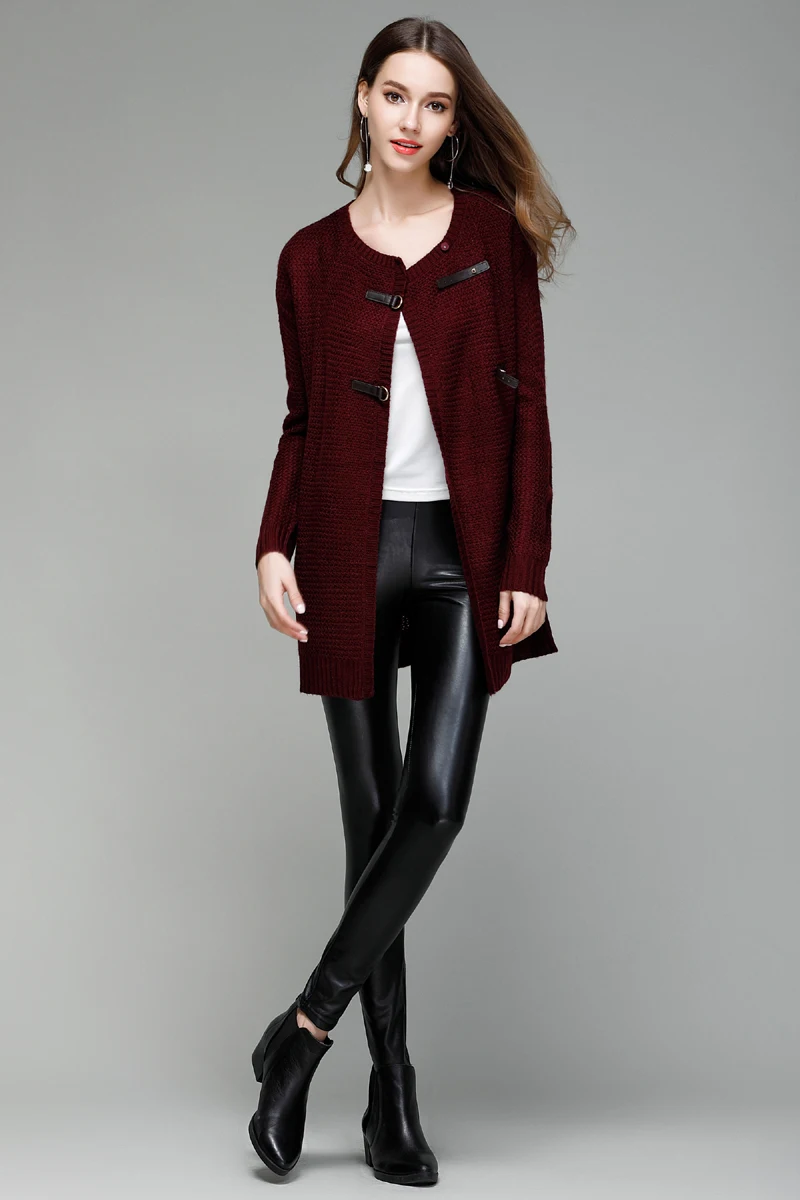 Fall Winter Knitted Middle Long Cardigan for Women Elegant Ladies Drop Shoulder Sweater Coat Burgandy Navy Blue Oversized 1