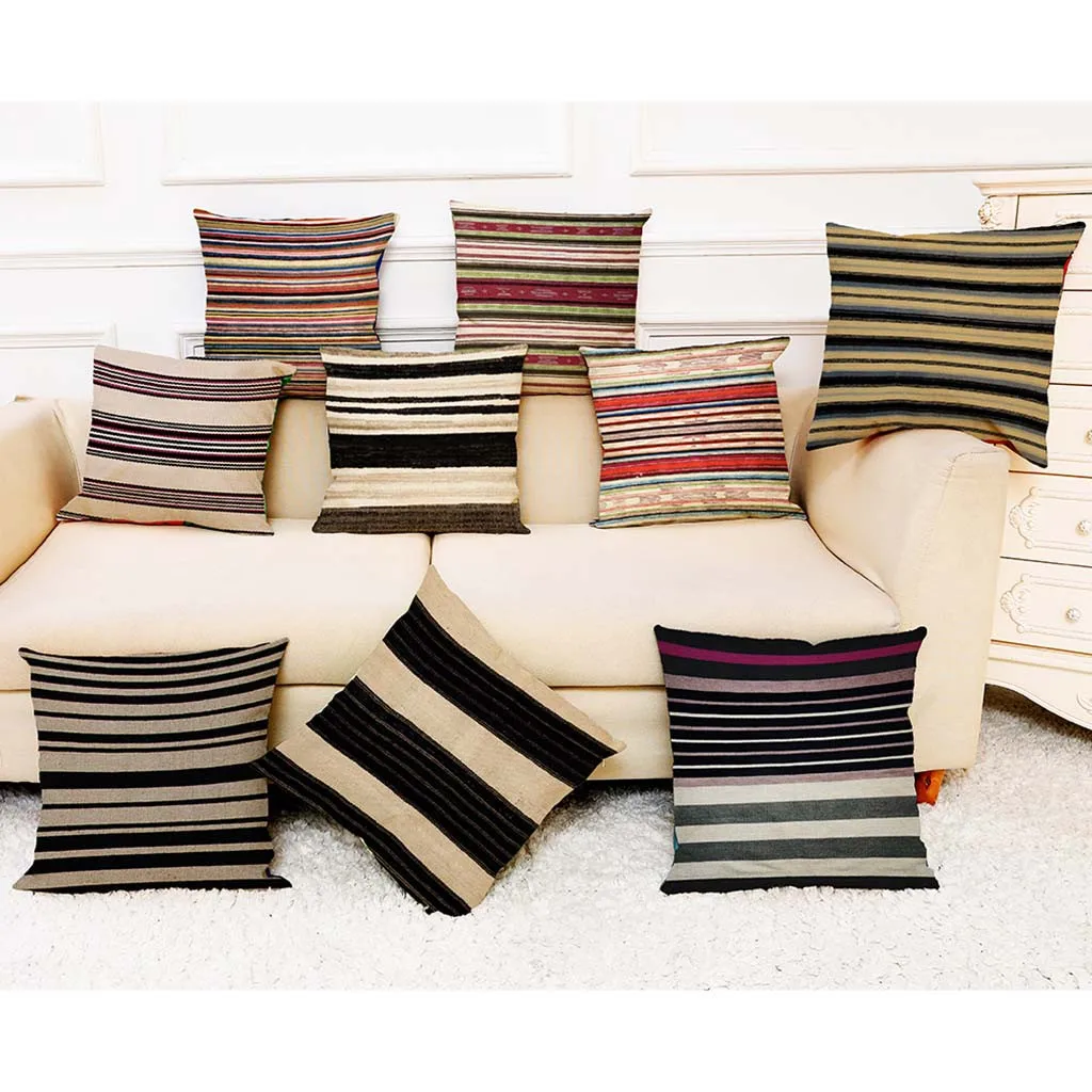 

Cushions Printed Brown Beige Striped Cushion Throw Pillowcase Soft Comfortable Linen Blend Home Living Decor coussin de chaise