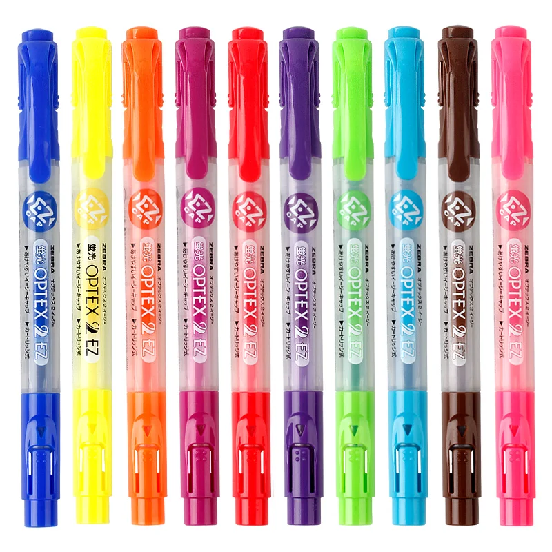 

1 pc Zebra OPTEX2 EZ WKT11 Double-Sided Highlighter Fine / Bold 10 Colors Fluorescent Pen Hook Pen Highlighter Marker Pen
