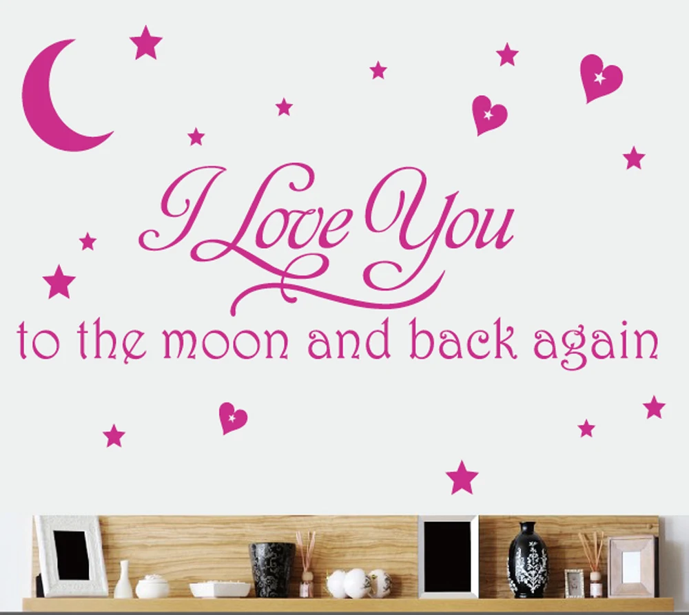 "I Love You To The Moon and Back Again"Romantic Love Quotes and Sayings Wall Decals Living Room Removable Wall Stickers Murals in Wall Stickers from Home