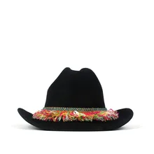 Модная шерстяная Женская Ковбойская шляпа в стиле вестерн, женская черная шляпа с кисточками, фетровая шляпа, шляпа сомбреро хомбре, шляпа Монтана, 57-см 59 см