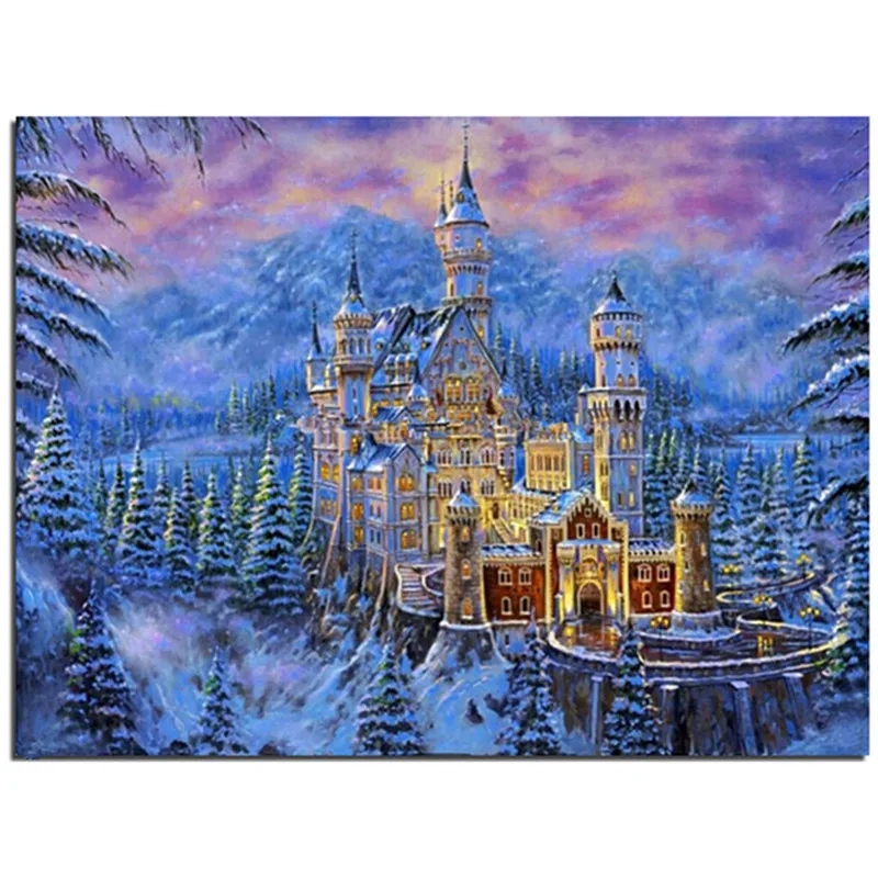 

Free shipping Needlework DIY diamond painting Full square diamond Pattern Mosaic 3d diamond embroidery rhinestone Snow castle