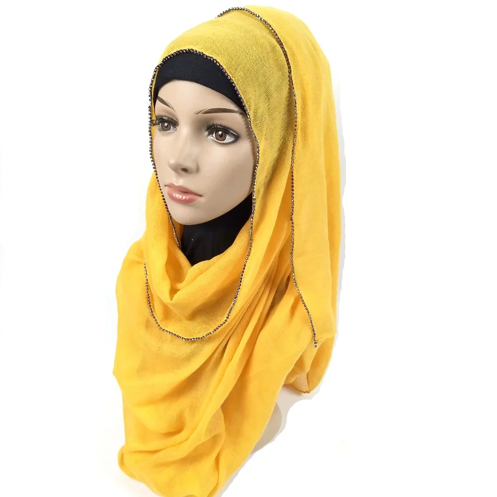 K22 Новые поступления золотые бусины мусульманские хлопковые шарфы с изображением цепи простые обертывания шали макси мода повязка на голову длинные шарфы 180*80 см