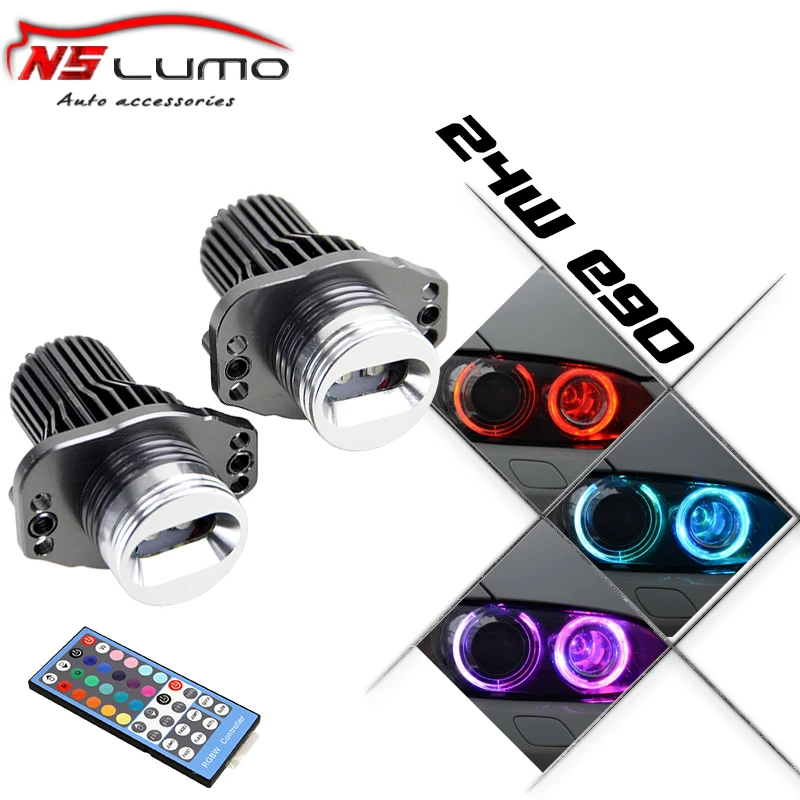 

Free shipping 2pcs 24W Ultra Bright RGB color change remote control LED Angel Eye Halo Ring Bulb For BMW E90 E91 3 Series