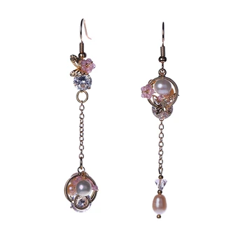 

2019 new retro ethnic style high-grade pearl earrings female AB asymmetrical design earrings long handmade earrings clip