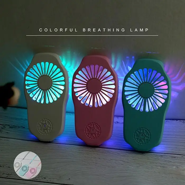 Мини Портативный USB Перезаряжаемый красочный дыхательный свет ручной электрический вентилятор