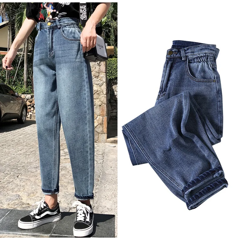 Streamgirl джинсовые шаровары с широкими штанинами эластичный пояс для женщин джинсовые штаны винтажные шаровары широкие джинсы для женщин в стиле бойфренд Высокая талия