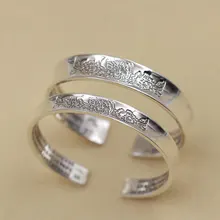 Женские Ретро S999 стерлингов Серебряные ювелирные изделия Этническая Стиль открытые с сутрой сердца элегантный серебристый браслет мужской