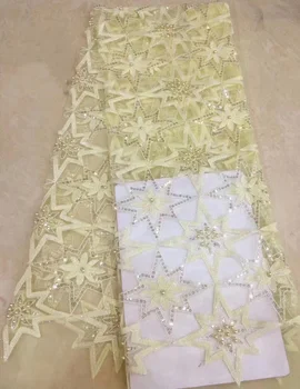 

(5yards/pc) fashion African tulle lace fabric French net lace with beads and sequins embroidery for party dress FZZ157