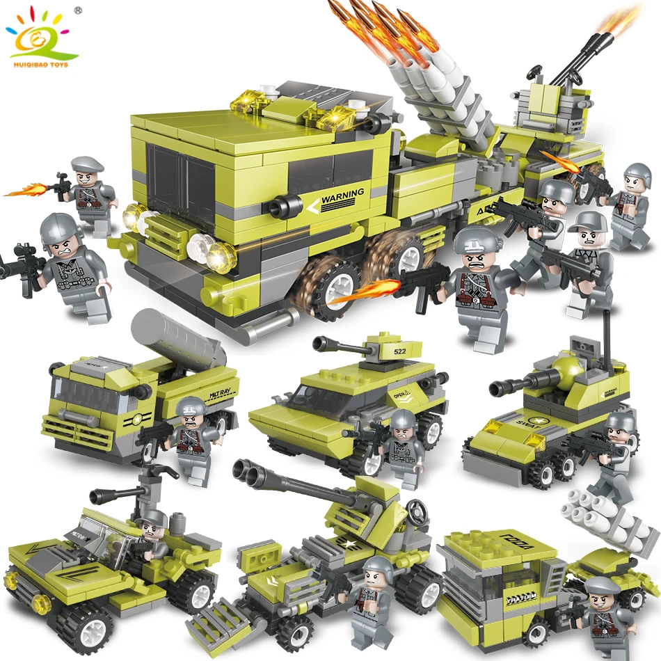 

657pcs 6in1 Military Army Truck soldier Building Blocks Compatible technic DIY bricks Educational Toy for Children