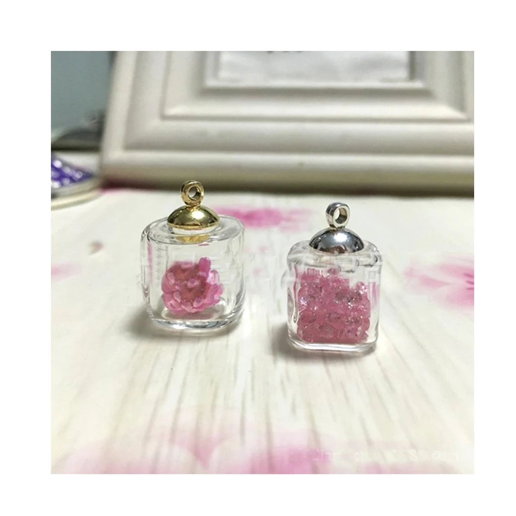 10 Pieces 10mm 13mm 15mm Clear Glass Globe Square Bottle Charms Pendant Wishing DIY Jewelry Makings 