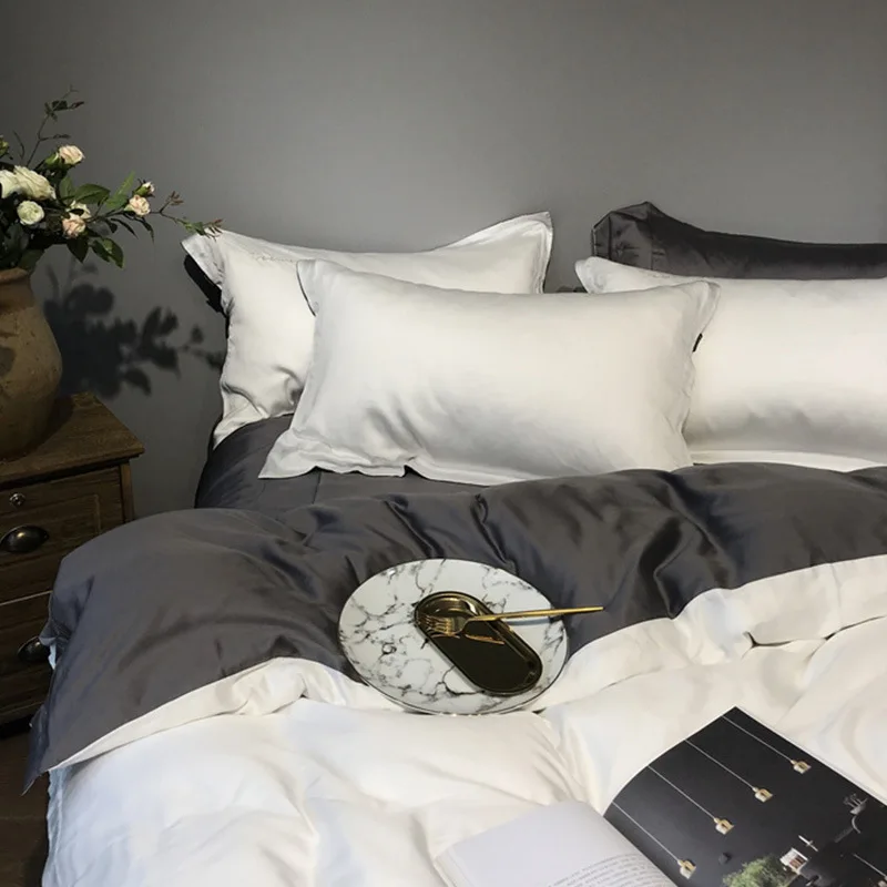 

Simple solid color 60 double-sided Lessel four-piece set summer ice silk summer silk slippery naked bed bedding