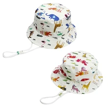 Дети Реверсивный ведро Кепка с козырьком от солнца животных печати милый Панама широкими полями Регулируемый Панама