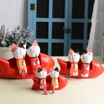 

Couple Woody Cat Model Figurine Children's Toys Desktop Decor Mini Figurines
