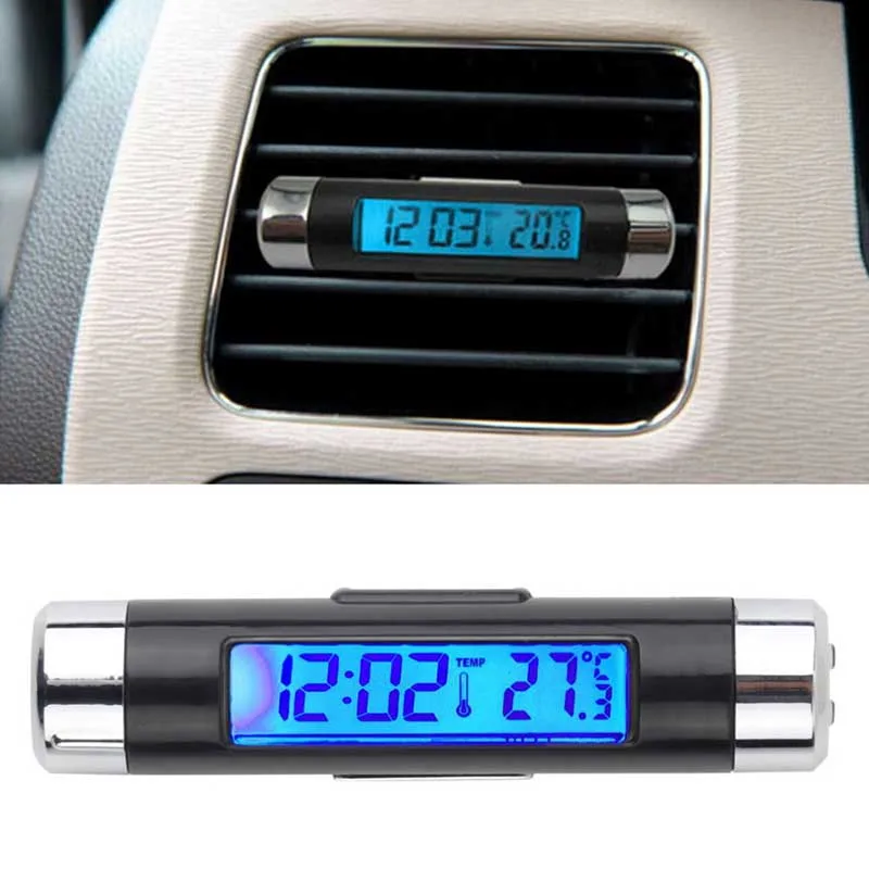 New 2 in 1 Car Auto Thermometer Clock Calendar LCD Display Screen
Clip-on Digital Blue back light Automotive Accessories