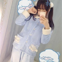 Kawaii/милый пижамный комплект в стиле Лолиты для девочек с овечкой, хвостом, помпонами и помпонами, карманами, мягкая теплая Женская осенне-зимняя фланелевая флисовая Милая домашняя одежда