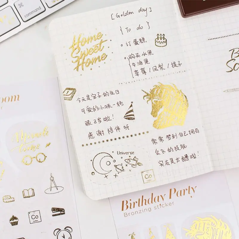 

1 Sheet Gold Letters Stickers Healthy Lifestyle Diary Decorative Stationery Scrapbooking Album Washi Stick Lable