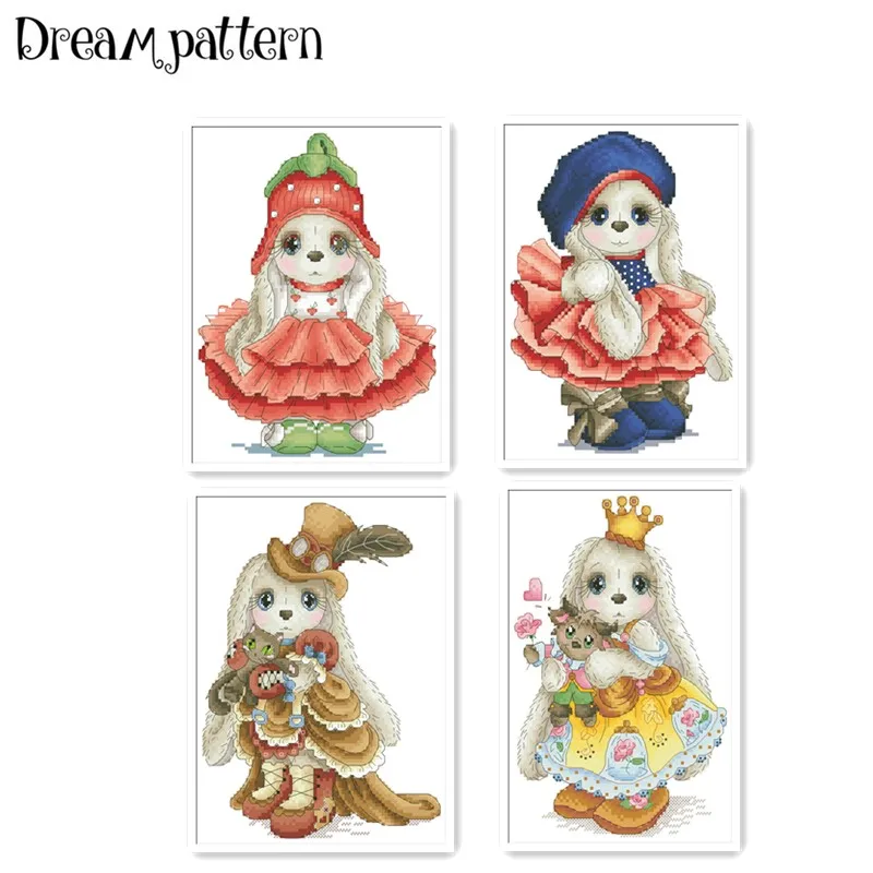 

Rabbit in dress cross stitch package cartoon animal 18ct 14ct 11ct cloth cotton thread embroidery DIY handmade needlework