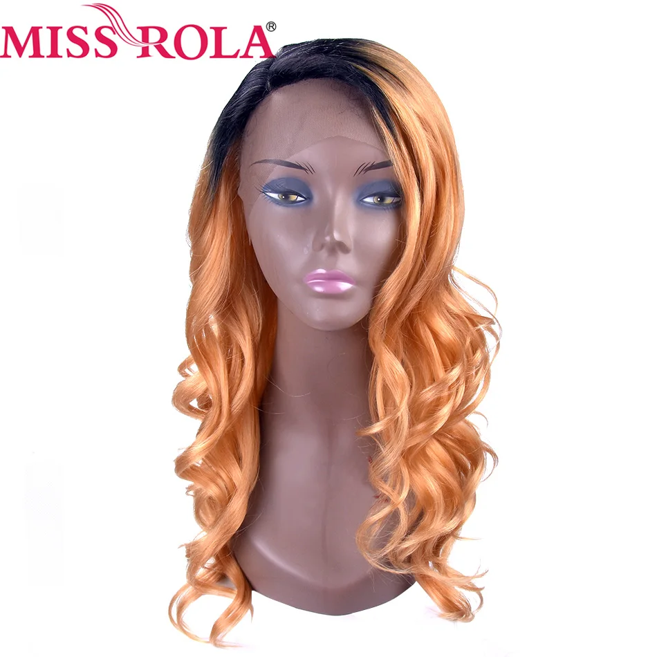 Мисс Рола Синтетические волосы на кружеве парик волна синтетических тела 18 дюймов высокая Температура волокно Цвет блондинка Omber парики