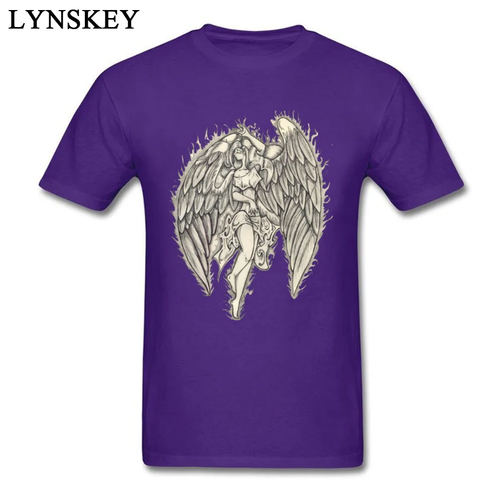 Family T-Shirt Fashion Round Collar 3-2-angel-tattoos Cotton Fabric Adult Tops T Shirt Design Short Sleeve Clothing Shirt 3-2-angel-tattoos purple
