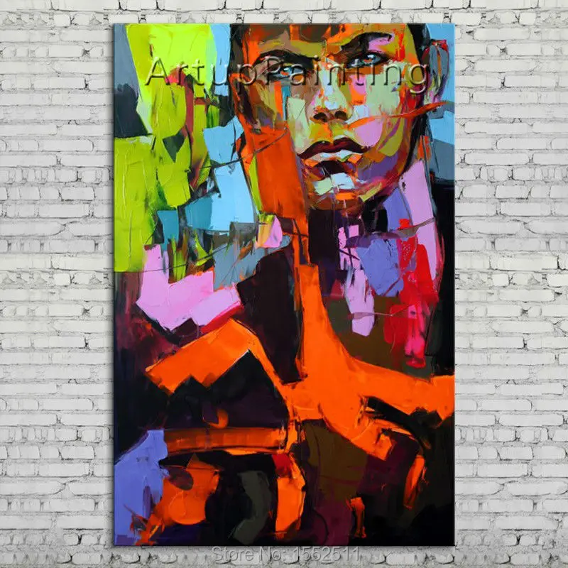 

Palette knife portrait Face Oil painting Character figure canva Hand painted Francoise Nielly wall Art picture 06-10-3