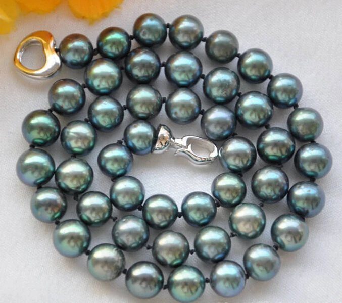 

Free shipping hot sale>>REAL 10mm ROUND peacock BLACK FRESHWATER PEARL NECKLACE 17inch