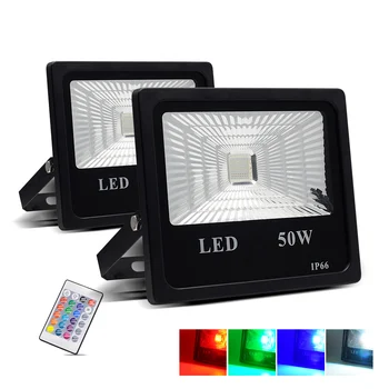 

10W-50W Waterproof Flood Lights LED romote Control RGB Spotlight For Camping and Fishing romote Control Outdoor Light