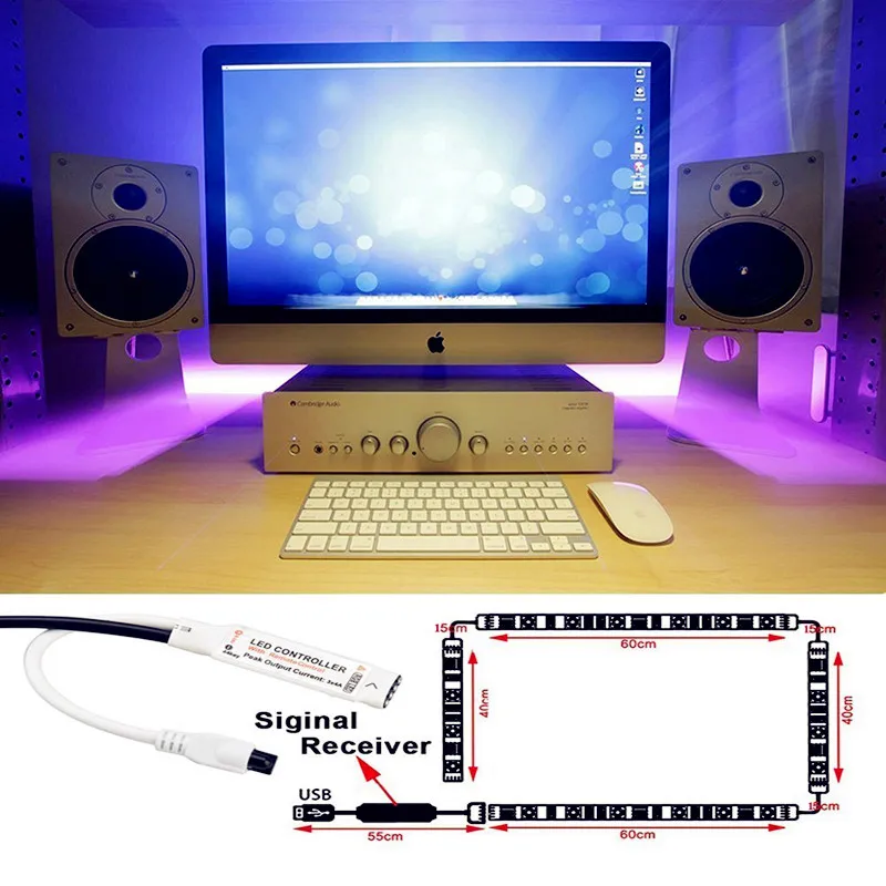 Водонепроницаемая светодиодная RGB ленсветильник 5050SMD 2 м 120 5 в постоянного тока USB