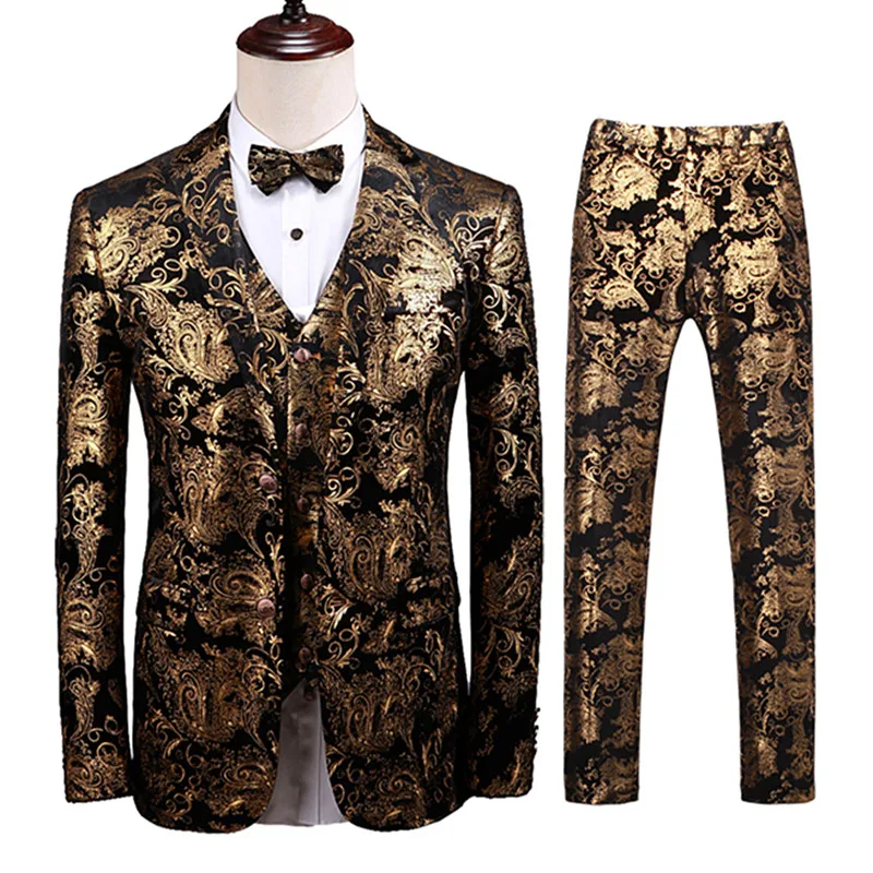 

Men's Luxury Suit Three-Piece Set (Jacket + Vest + Pants) Dinner Dress High-end Custom Plus Size Printed Suit Set Men