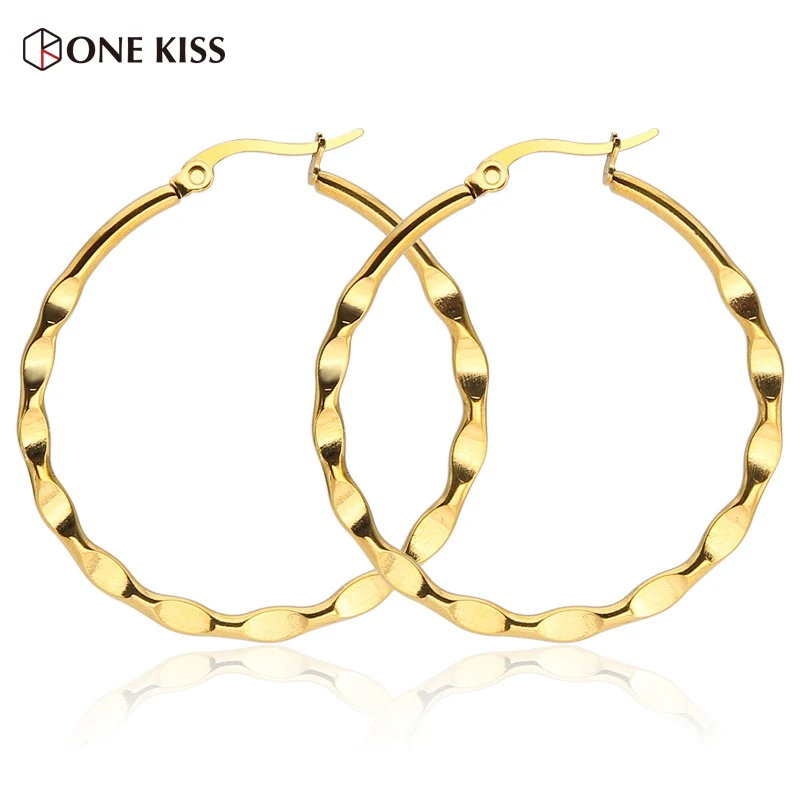 

Punk Geometry Big Circle Hoop Earrings for Women Gold/Silver Color Stainless Steel Round Twist Earrings Fashion Jewelry