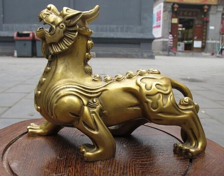 

0 Chinese pure Brass Carved palace gates Evil Fu FOO Dog Lion Small statue