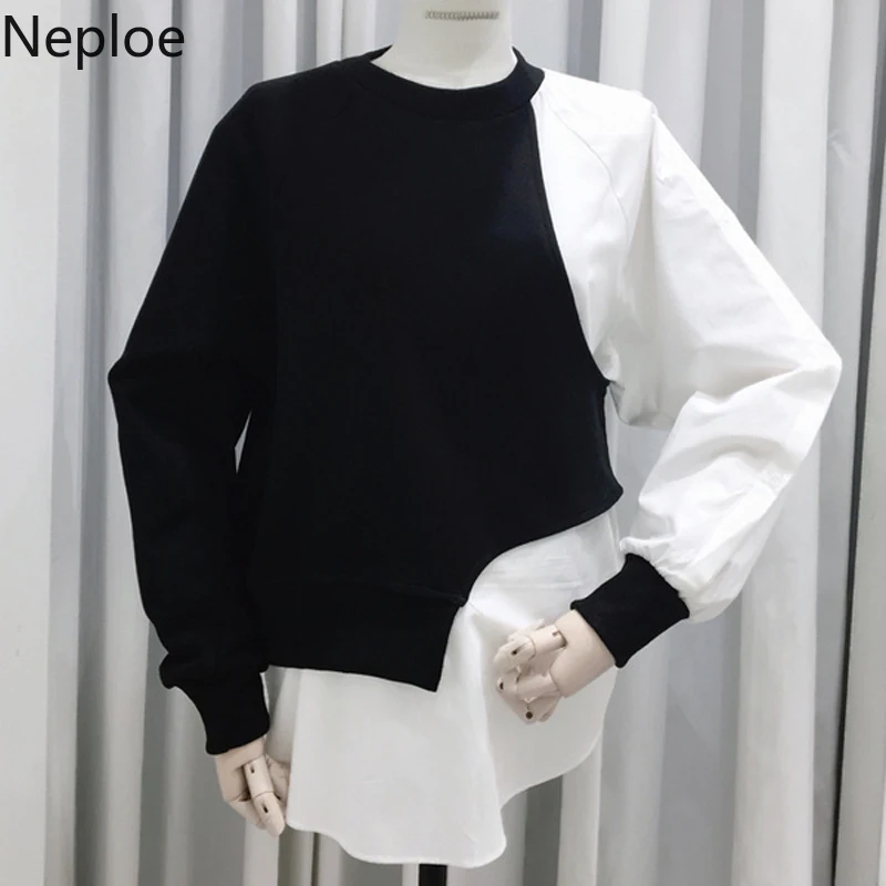 

Neploe Women Sweatshirt 2019 Autumn Fashion Patchwork Long Sleeve Casual Pullovers Korean Loose Ladies Hoodie Sudaderas Mujer