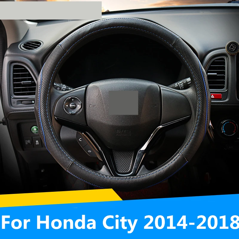 For Honda City 2014 2018 Steering Wheel Covers soft Leather braid on