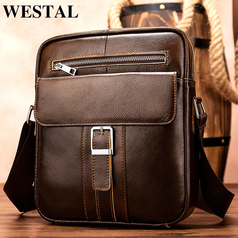 

WESTAL Messenger Bag Men's Genuine Leather Hasp 9.7inch ipad Shoulder Bags for Men 2019 Male Bag Leather Crossbody Bags 8512