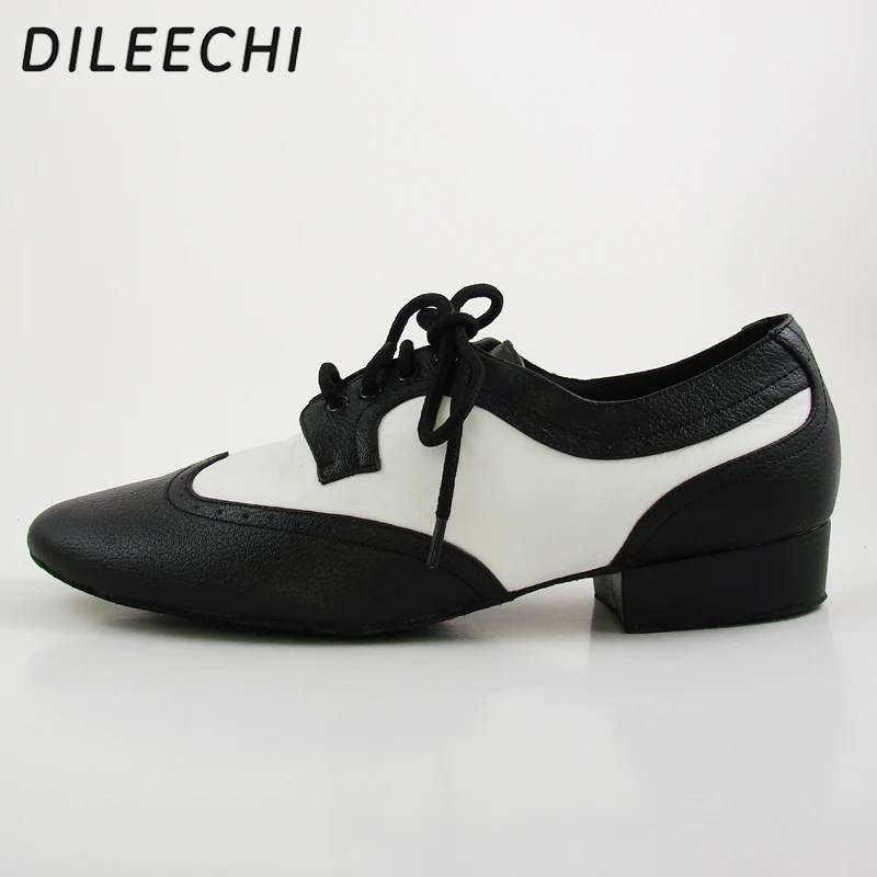DILEECHI/ ; мужские туфли на плоской подошве из натуральной кожи; цвет черный, белый; современные танцевальные туфли; вечерние туфли для танго; свадебные туфли на квадратном каблуке