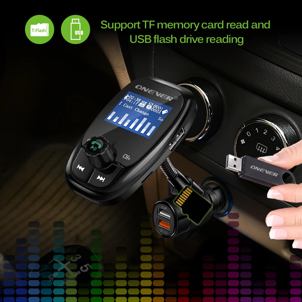 Вращающийся fm модулятор Onever Bluetooth автомобильный комплект MP3 плеер быстрая
