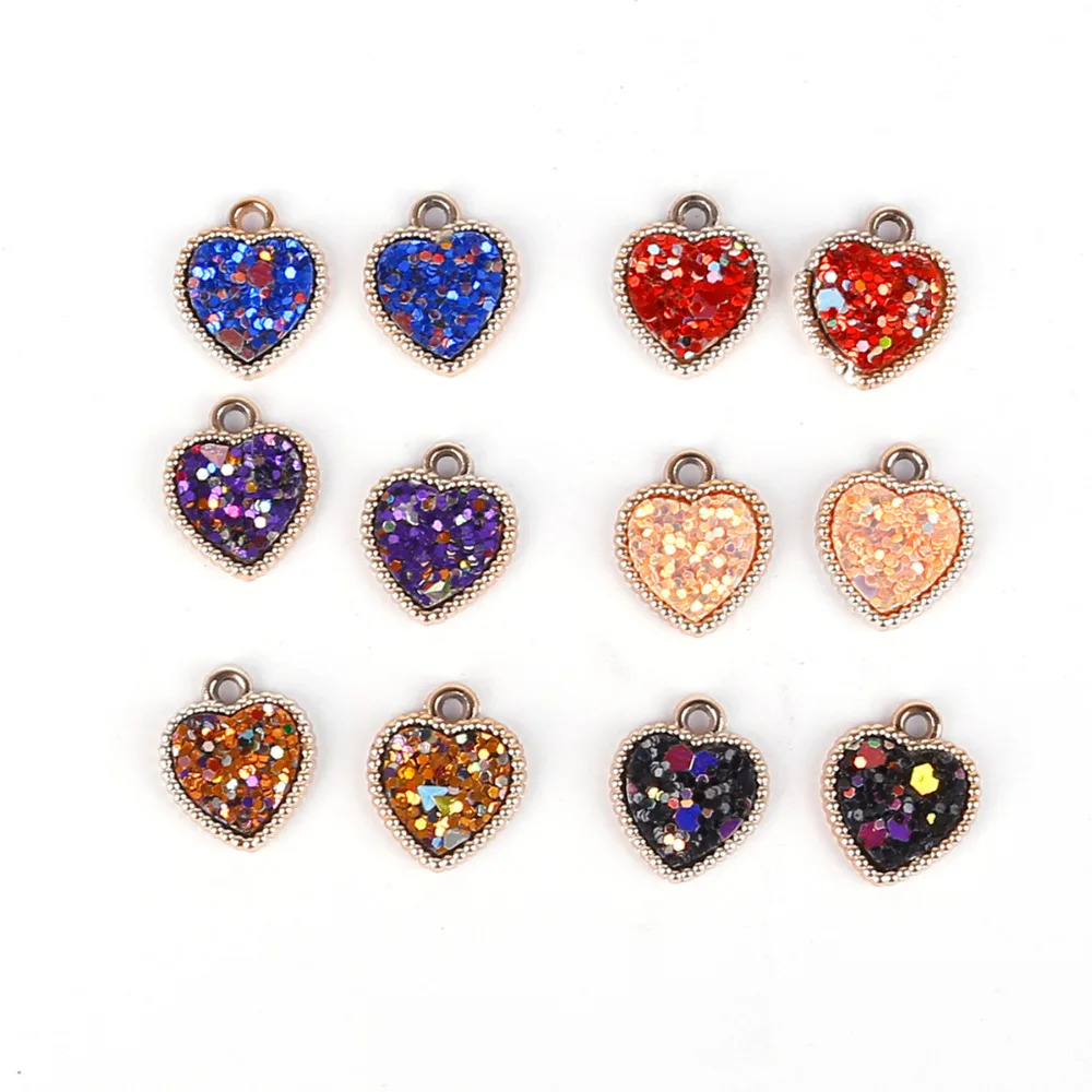 

6pcs/lot 10x15mm Heart Shape Resin Sequin Charms Pendant For Necklace Bracelet Jewelry Making DIY Earring Findings