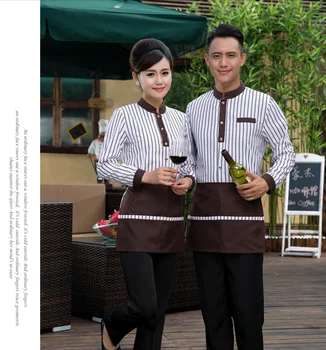 

Hotel Uniforms and Work Clothes Long Sleeved Autumn and Winter Waitress Restaurant Hot Pot Shop Attendant Uniforms with Apron