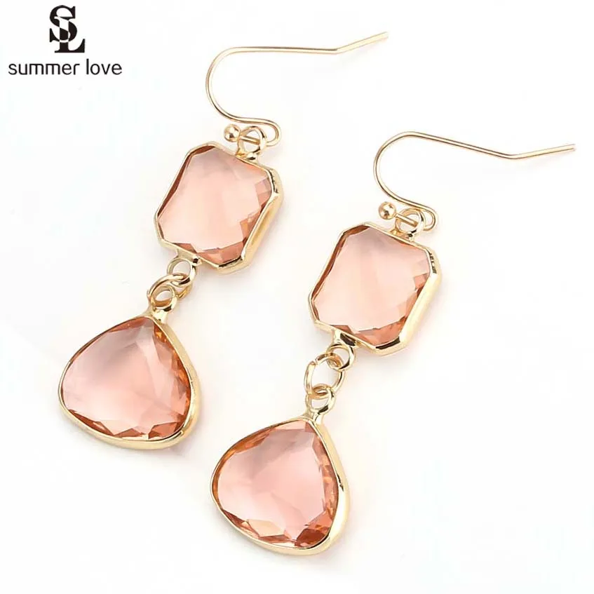 

2019 New Gold Champagne Geometric Crystal Drop Earrings for Women Trendy Long Dangle Earring Fashion Bridal Wedding Jewelry