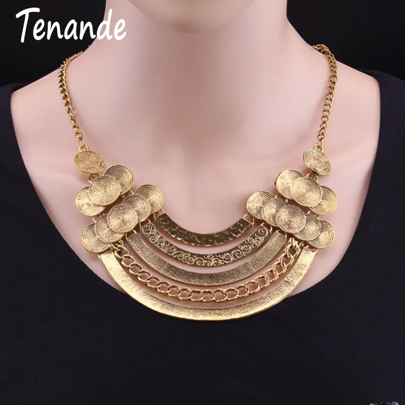 

Tenande Vintage Ethnic Jewelry Bijoux Tribal Metal Coin Choker Necklaces & Pendants Gypsy Multilayer Chain Necklaces For Women